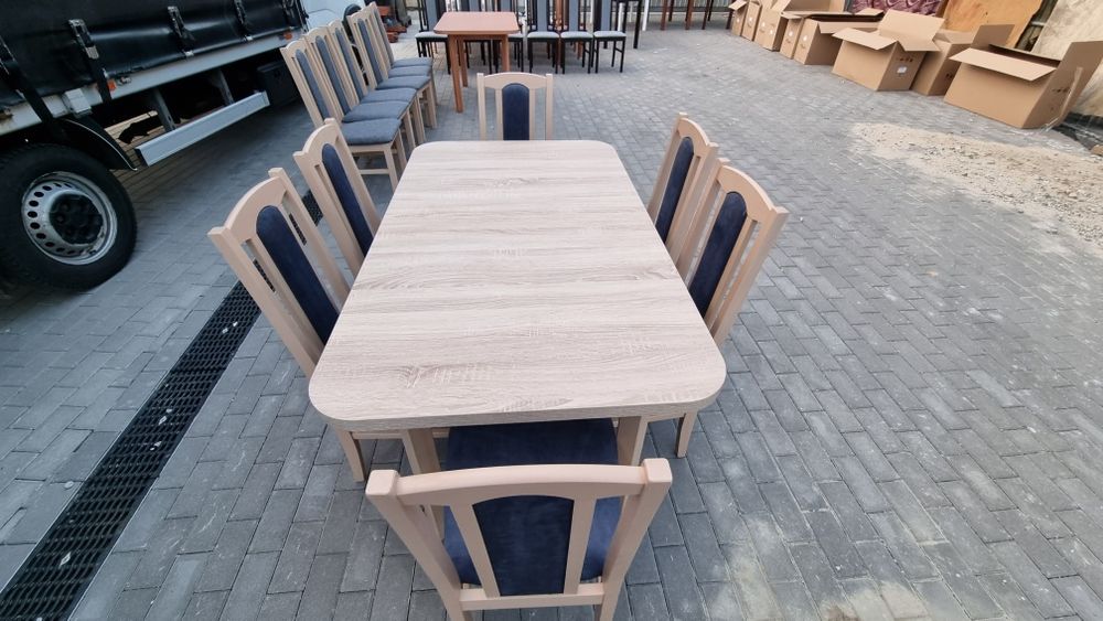 Nowe: Stół 80x140/180 + 6 krzeseł, sonoma+metaliczny granat, dostawaPL