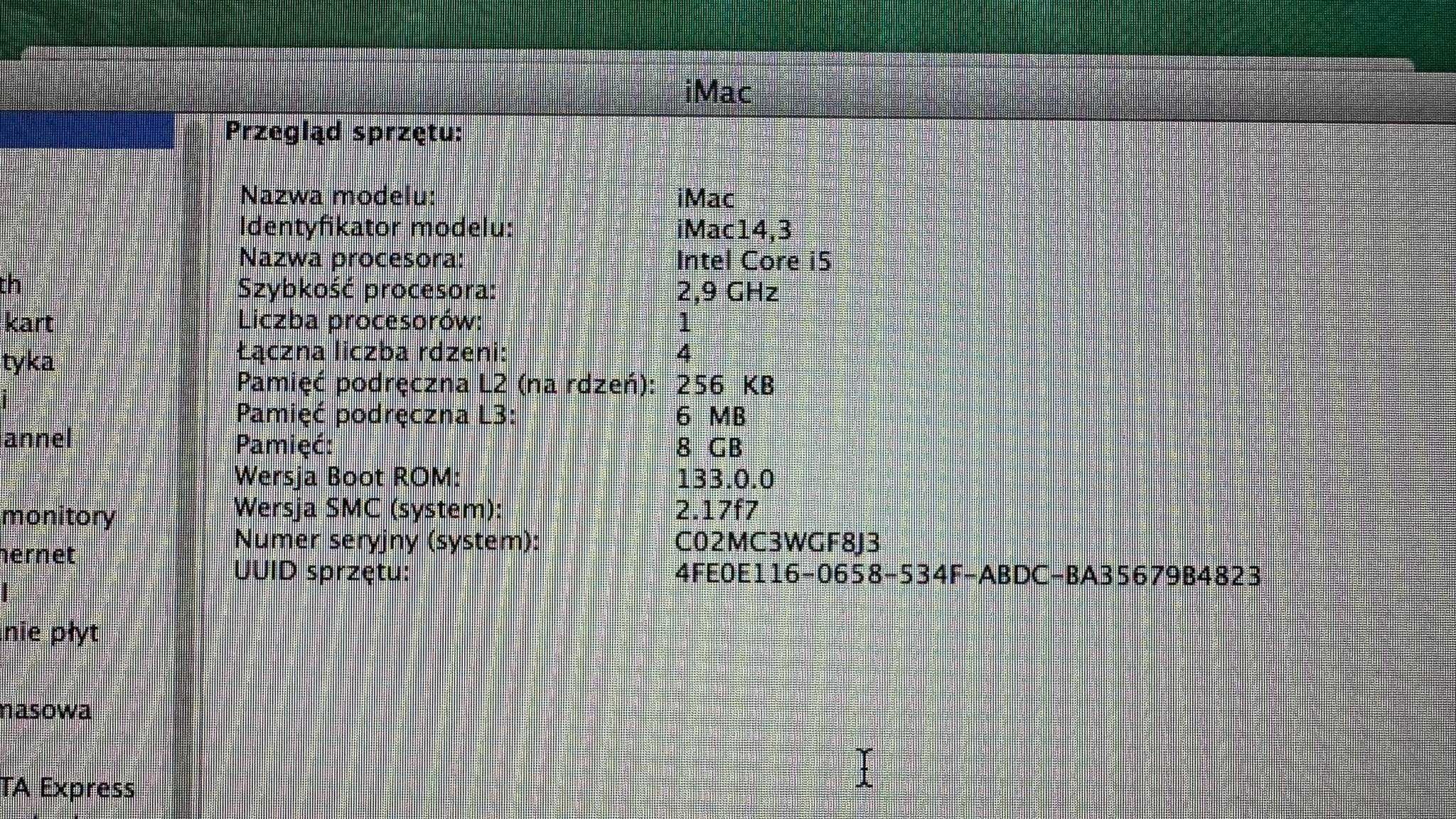 iMac i5 2,9 GHz,  NVIDIA GeForce GT 750M z 1 GB pamięci GDDR5 2013