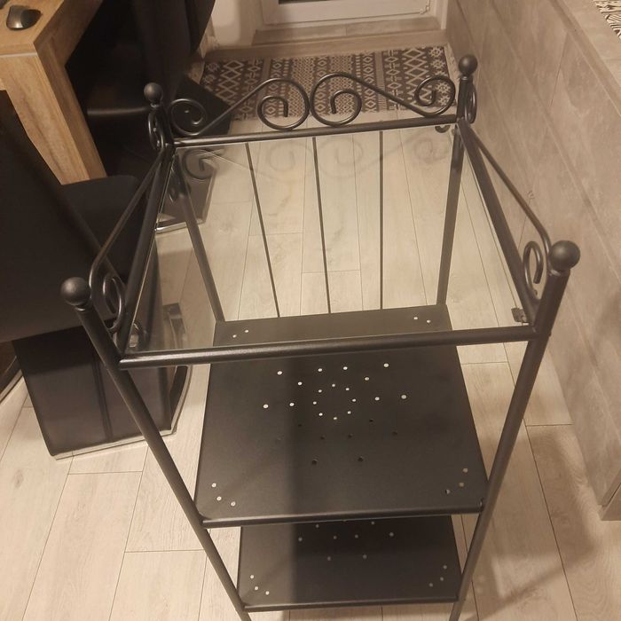 Szafka z trzema półkami – czarny metal + szkło