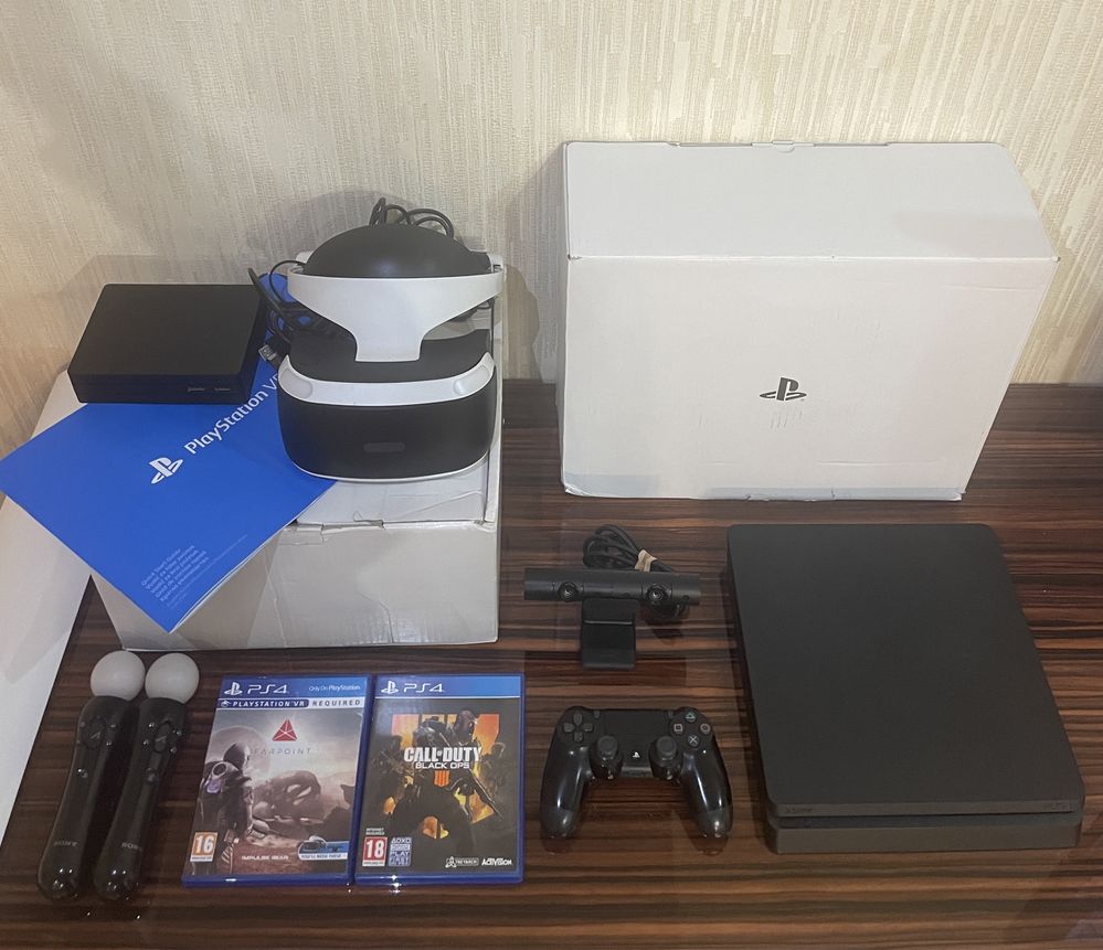 Sony PlayStation 4 Slim, PSVR, Камера, Move, Контролер + 2 Ігри