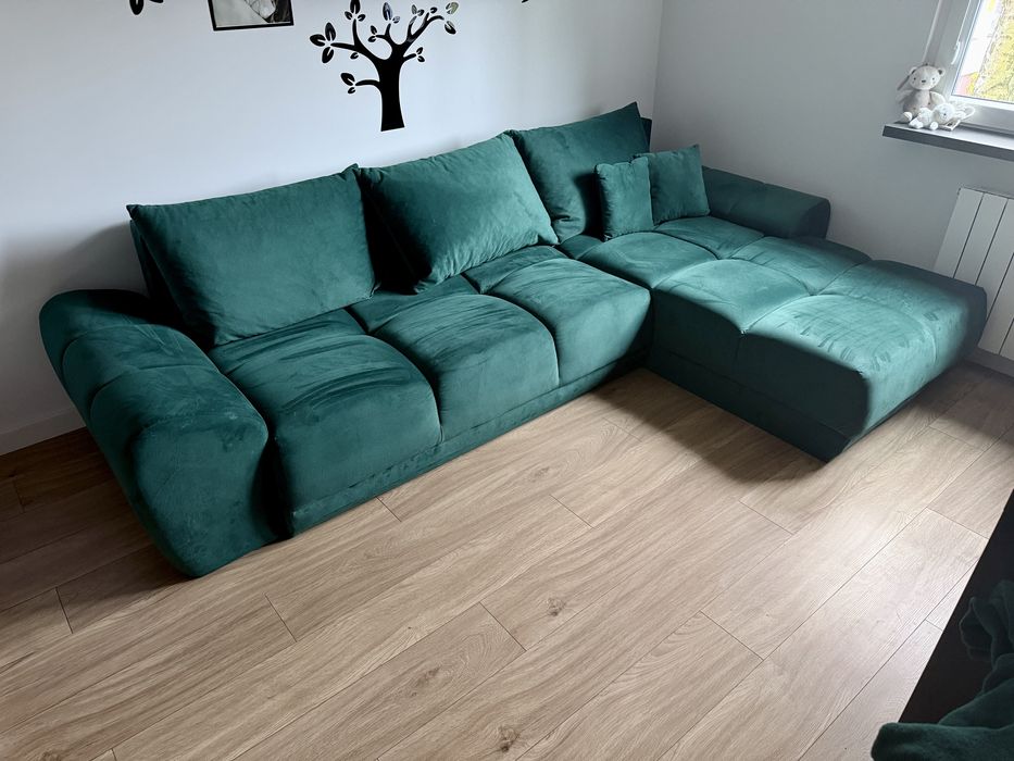 Narożnik z funkcją spania - Butelkowa zieleń. Bardzo duzy