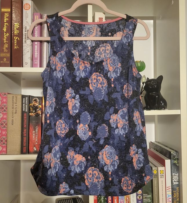 Granatowa Bluzka bez rękawów w róże r S/M H&M