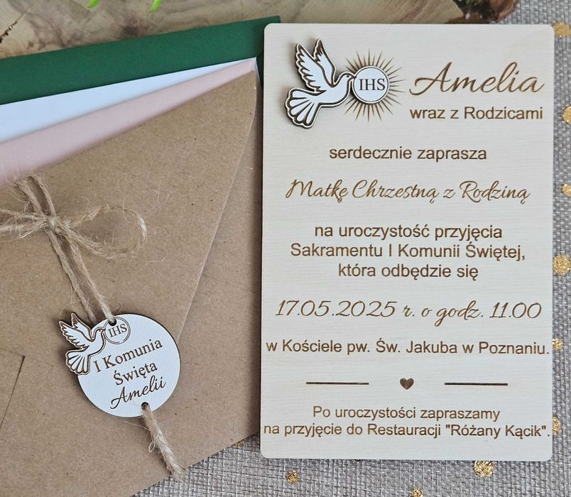 Pierwsza Komunia Święta ZAPROSZENIE dla dziewczynki i chłopca grawer