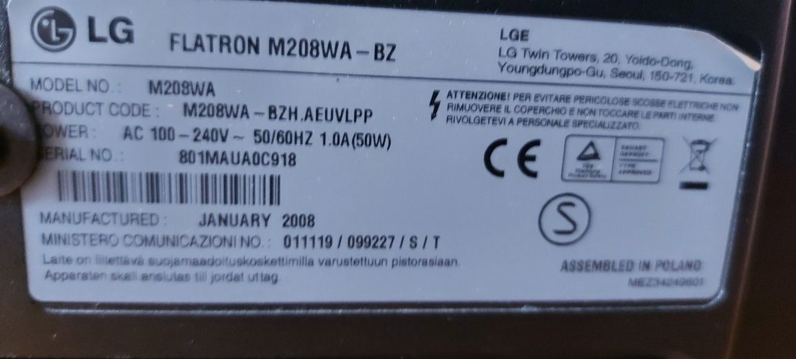 Monitor/telewizor lg m 208 wa-bz