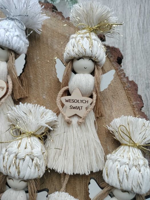 Aniołek zawieszka na choinkę Makrama duża czapka