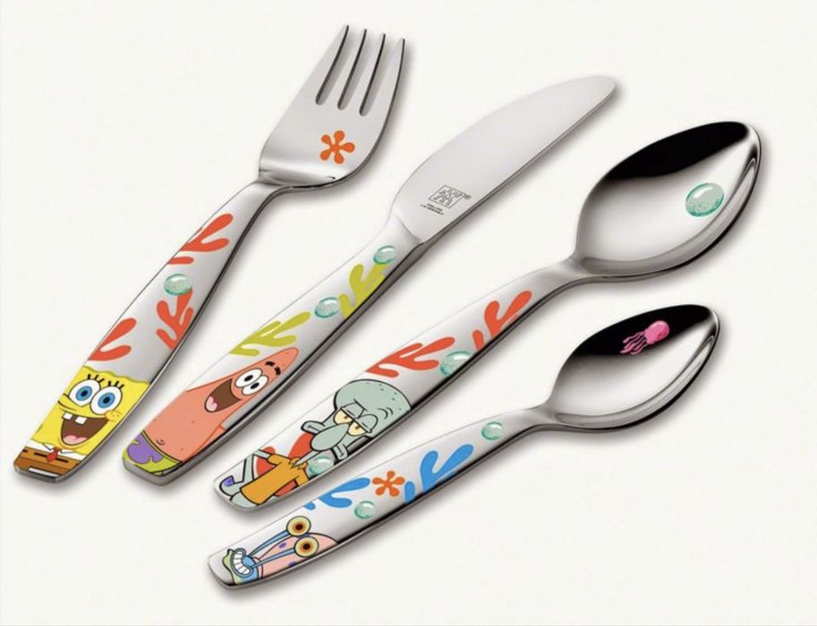 Набір дитячих металевих столових приладів 4 предмети Спанч Боба еліт