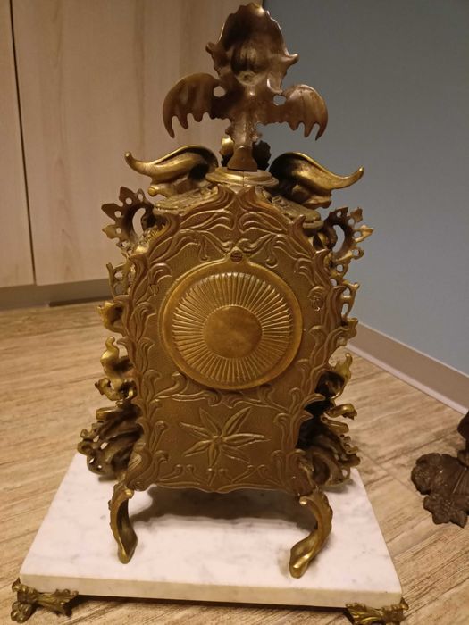 Zegar kominkowy mosiężny ze świecznikami