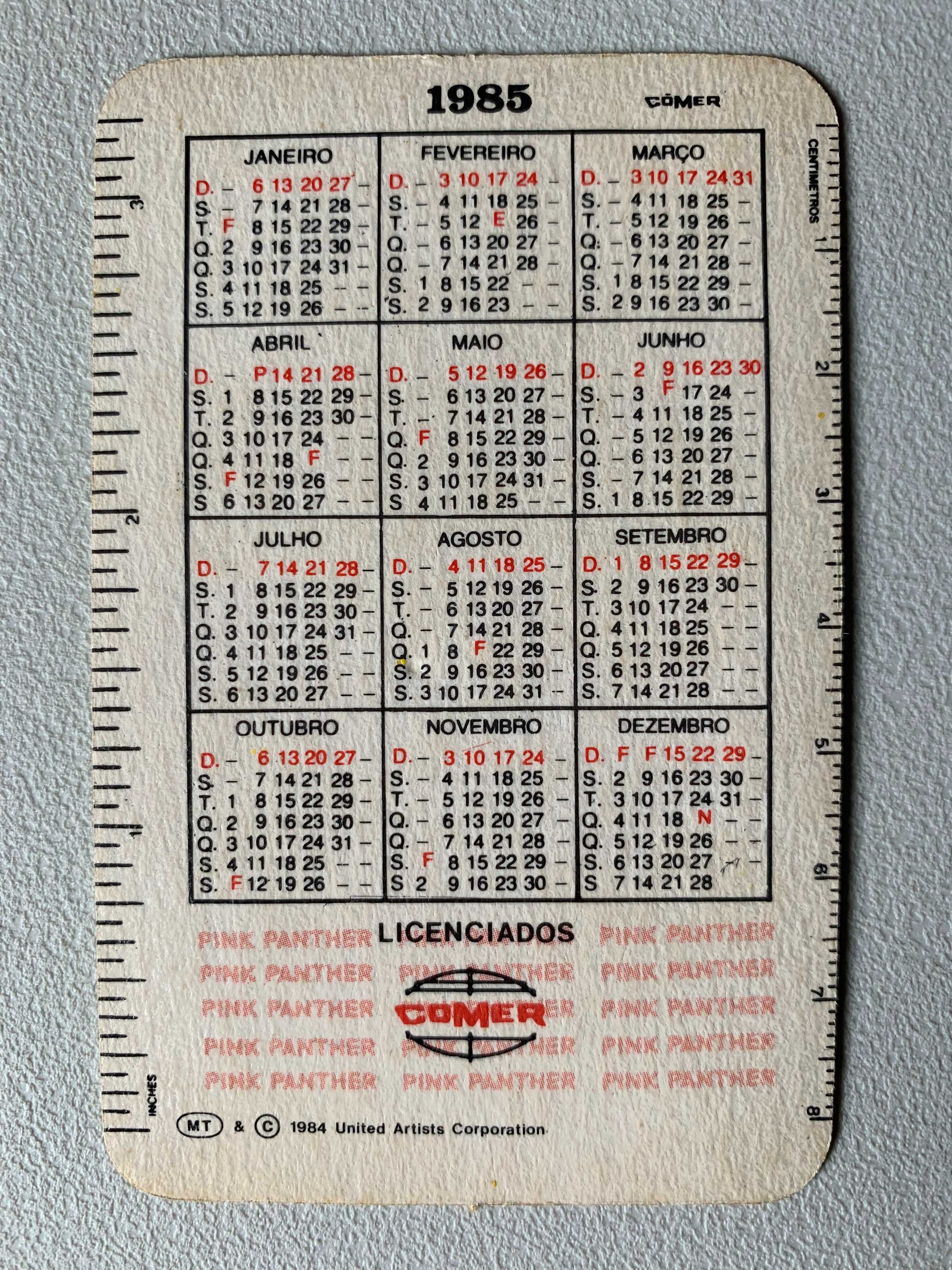 Calendários de 1985 - Pantera Cor de Rosa / Pink Panther
