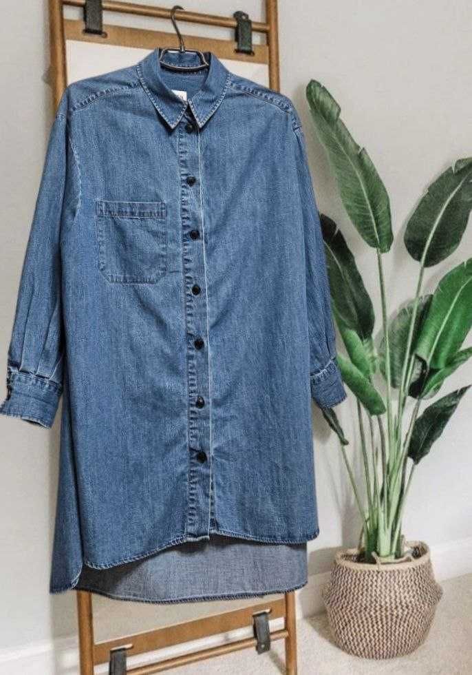 Джинсовое платье-рубашка Zara свободное оверсайз, р. S/M/L