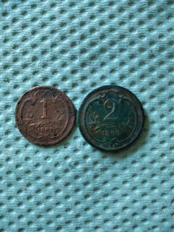 Монети 1 геллер 1901 і  2 геллера 1900 р.р. 10 райспфеннигов 1940 р.