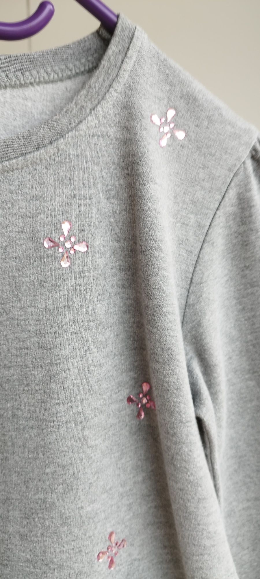 Bluza tunika tiul kryształki kwiaty różowa srebrna 140