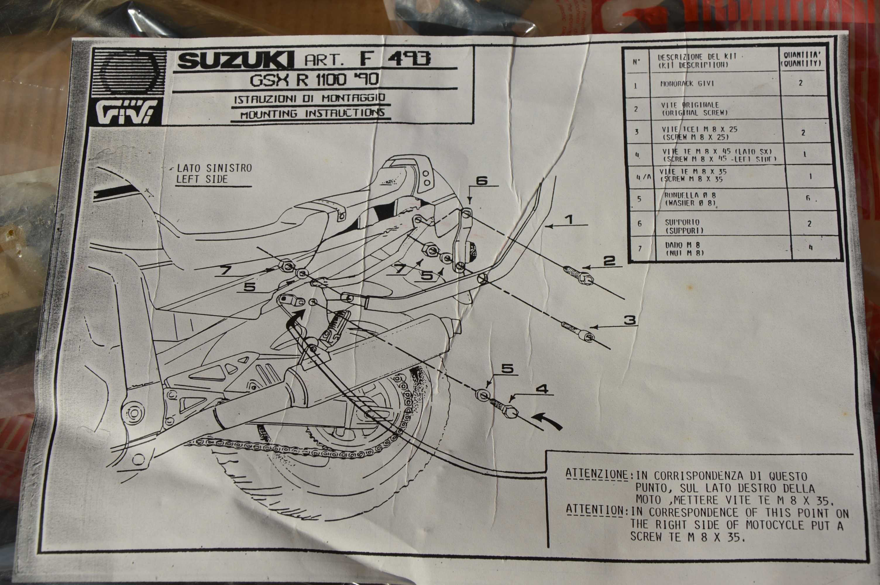 Suzuki gsxr 750/1100 olejak/wodniak GIVI stelaz pod kufer centralny
