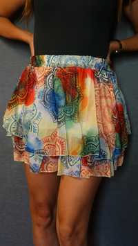 Indie styl piękna kolorowa spódniczka etniczne wzory mini falbany S M