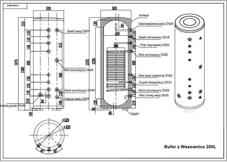 Nierdzewny Bufor C.W.U. i C.O. /zbiornik z wężownicą  -  200L i 300L