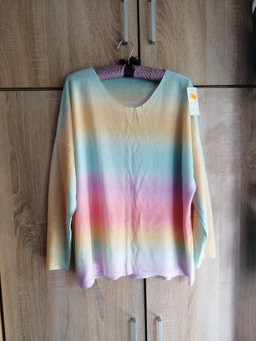 Cienki sweter dzianiny tęczowa rozmiar uniwersalny