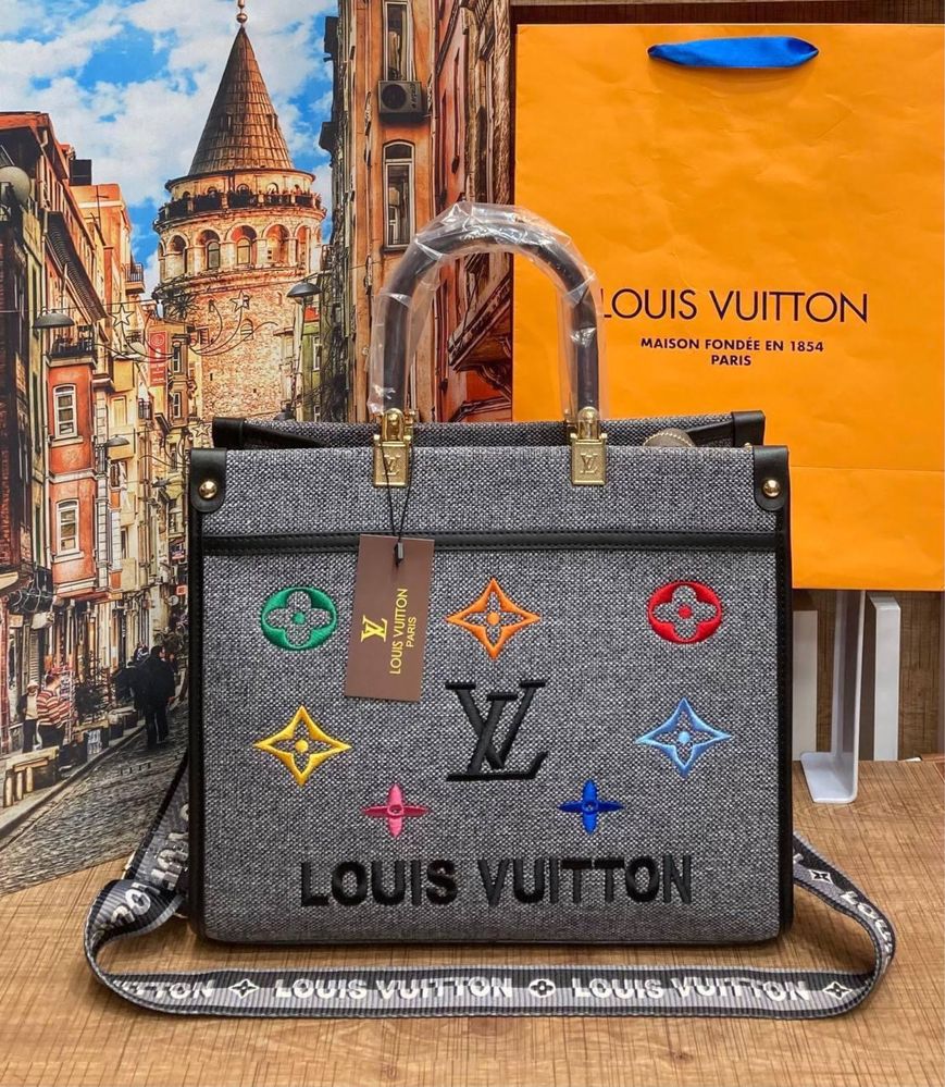 Чорна сумка Луї Вітон, сіра сумка шопер Louis Vuitton,сумка Луи шоппер