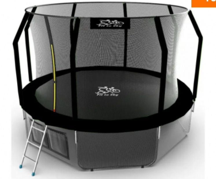 Батут FitToSky 374 см з внутрішньою сіткою та драбиною