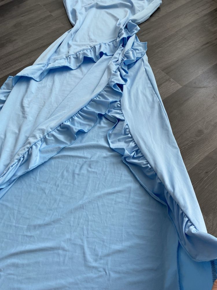 Shein L/40 długa maxi suknia sukienka z rozcięciem niebieska