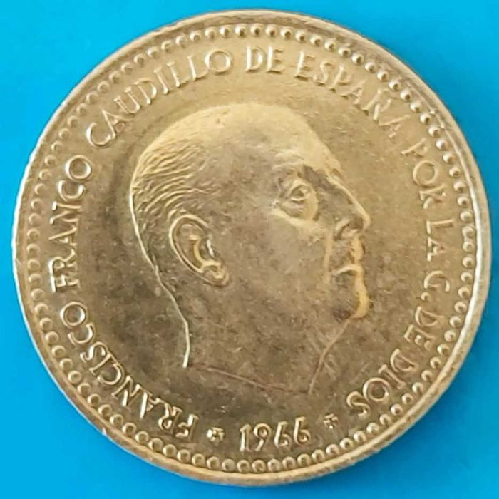 Una Peseta de 1966 com *74* na estrela, Espanha