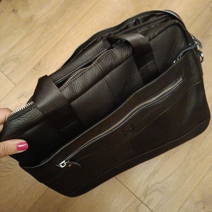 Czarna Torba na laptopa skóra bydlęca