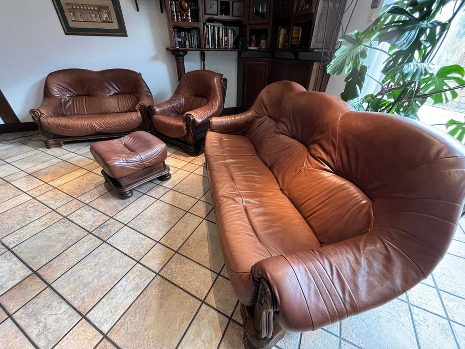 Komplet wypoczynkowy skóra 3+2+1+pufa