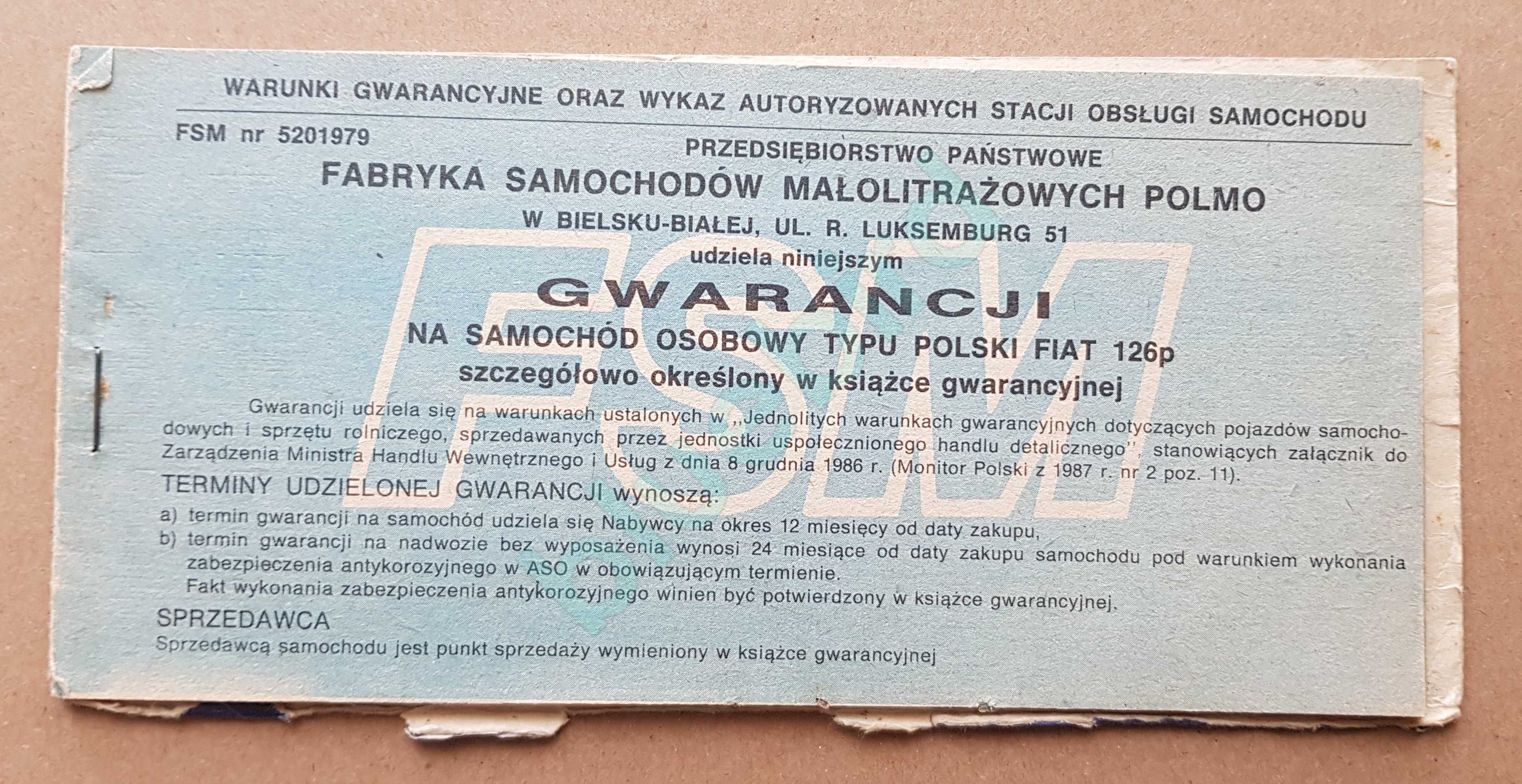 Instrukcja obsługi + książka gwarancyjna do Fiat 126p