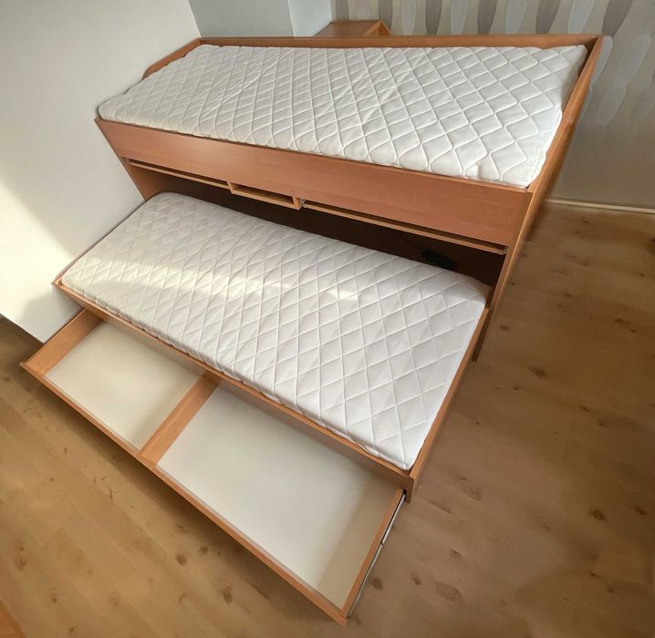Łóżko podwójne wysuwane z biurkami i pojemnikiem (BEZ MATERACY)