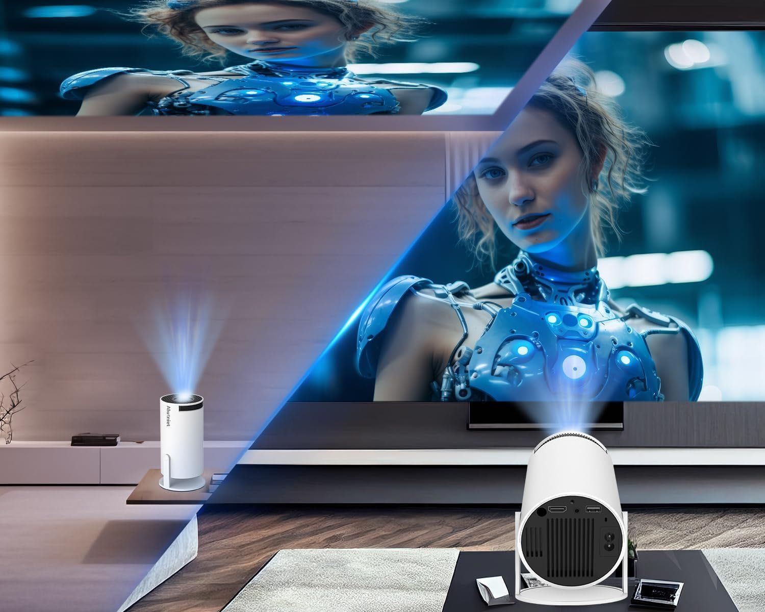 Projektor 4K z Android 11, ekran 200", Wi-Fi 6 i Bluetooth 5.0 biały