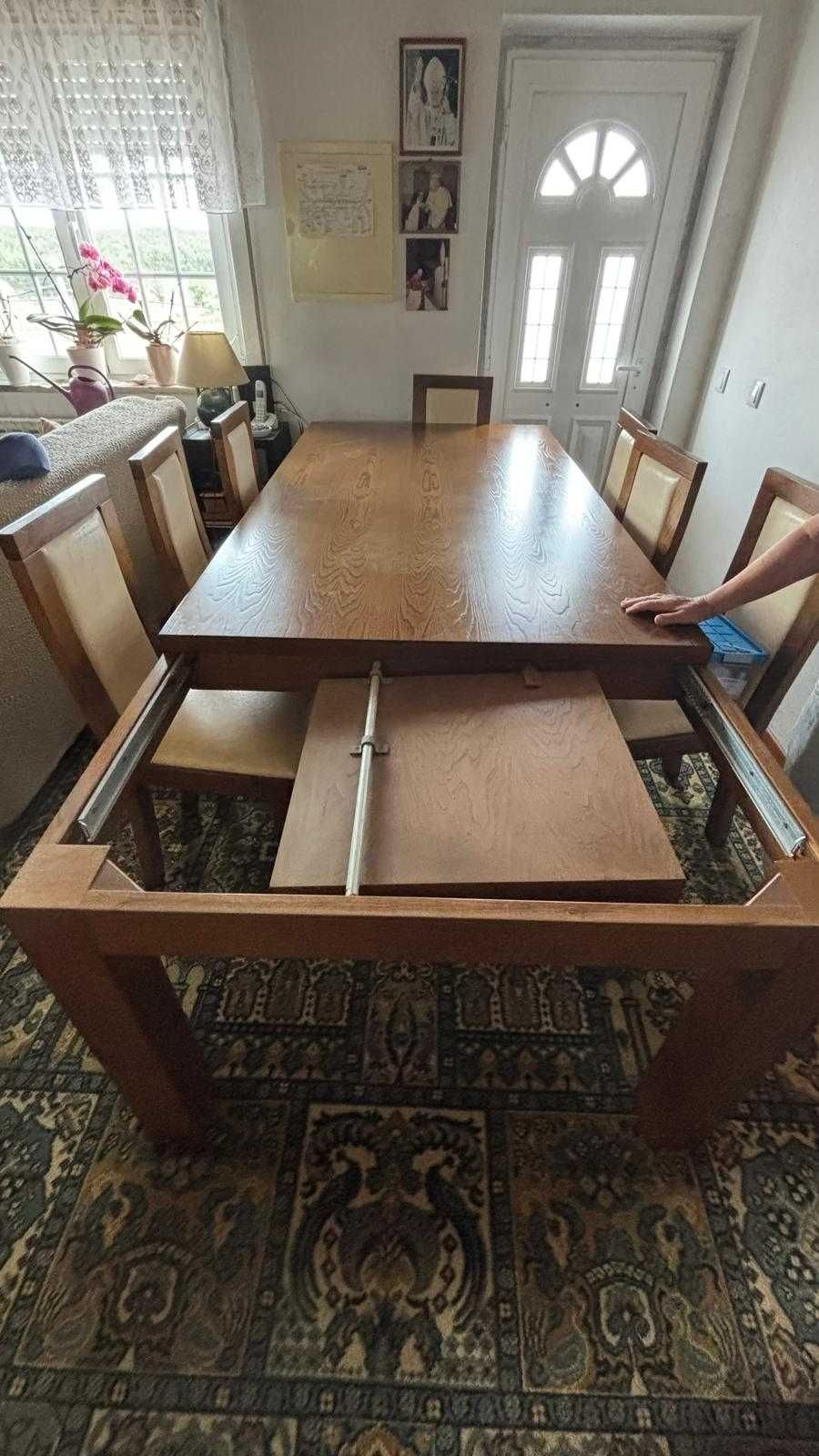 Mesa sala de estar extensível em madeira maciça c/6 +1 cadeiras design
