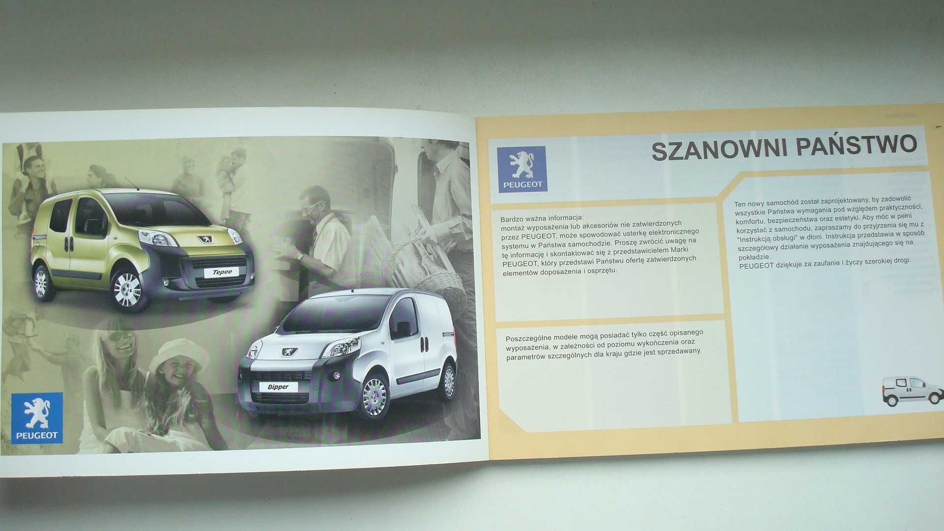 PEUGEOT Bipper Polska instrukcja obsługi Peugeot Tepee kolorowa orygin