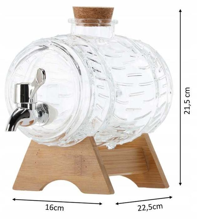 Beczułka z podstawką szklana beczka z kranikiem karafka 1,5L NOWA