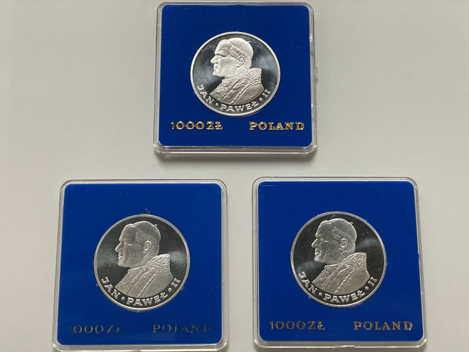 Zestaw 3 szt. 1000 zł Jan Paweł II 1983 (oryginalne kapsle PRL)