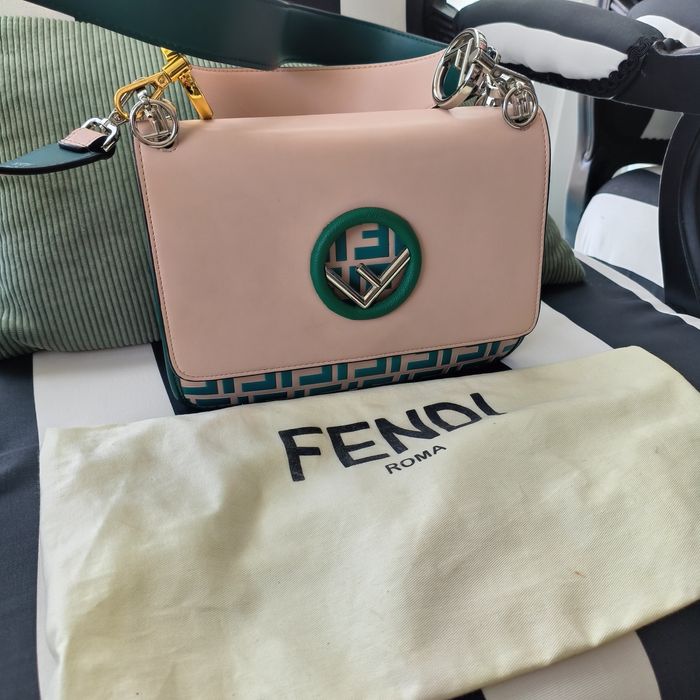 Double leather logo fendi bag