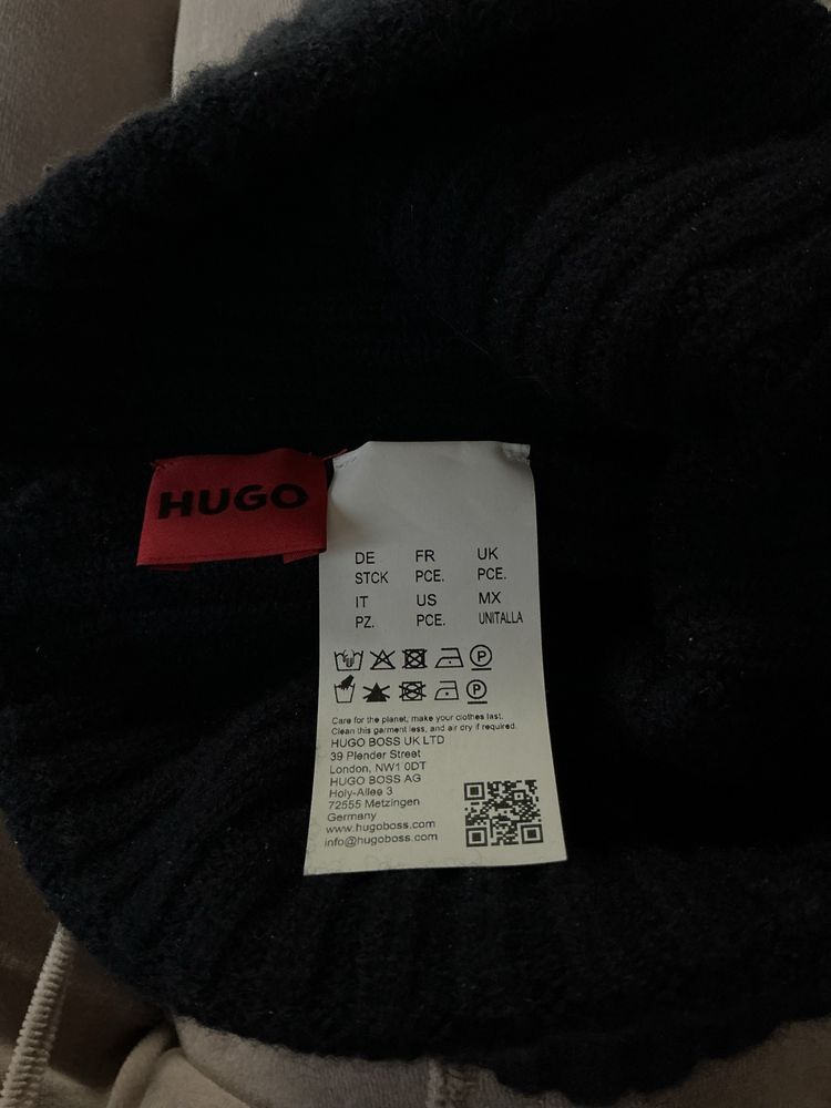 Hugo Boss granatowa czapka męska zimowa ciepła wełniana wełna
