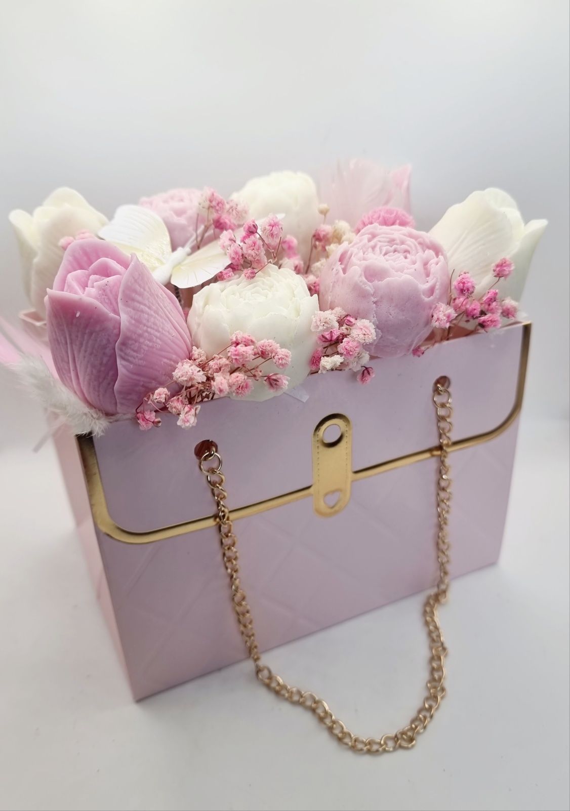 Flower Box prezentowy elegancka torebka kwiaty z wosku sojowego