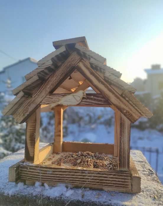 Karmnik Dla Ptaków Duży drewniany budka domek mocny opalany na karmę
