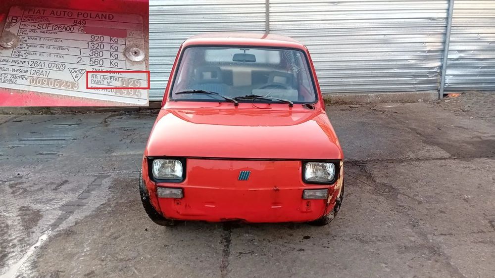 Tylko Części FIAT 126P ELEGANT MALUCH 650 126A1.076/9  24KM 18kW 94r-00r lakier 129