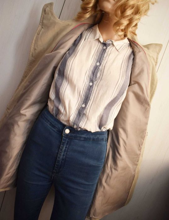 Płaszcz przejściowy 38 M militarny wiosenny prosty midi kurtka parka