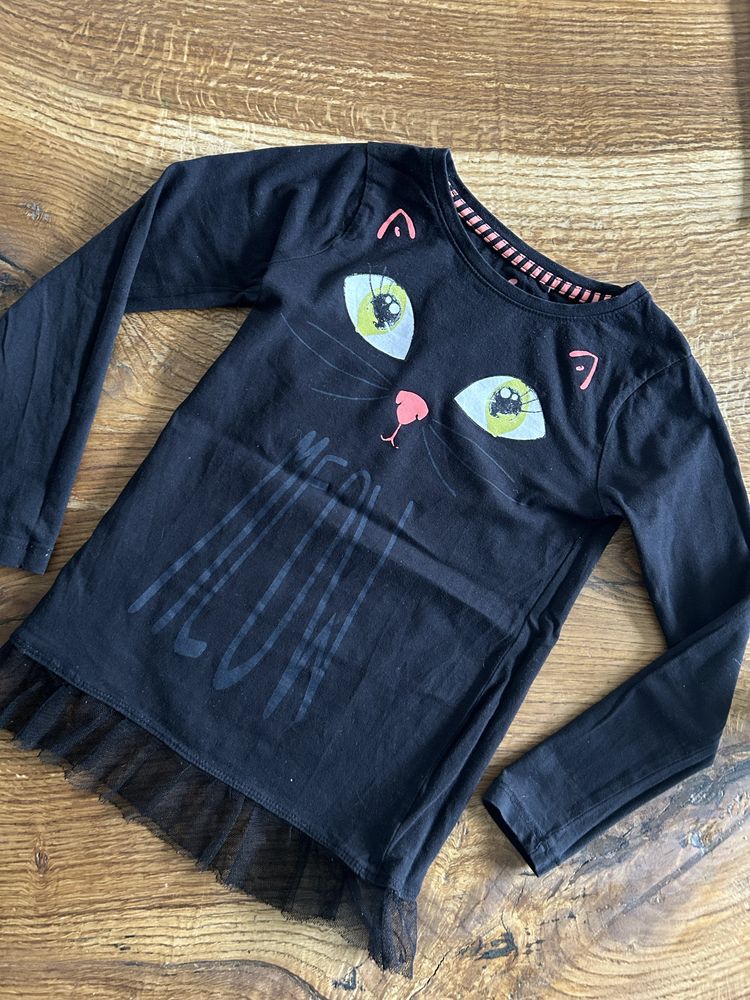 Czarna bluzka długi rękaw kot halloween