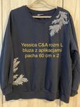 Yessica C&A L damska bluza granatowa bluza srebrne aplikacje Vintage