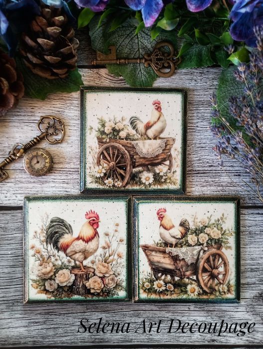 Podstawki pod kubki farmhouse shabby chic vintage decoupage kwiaty