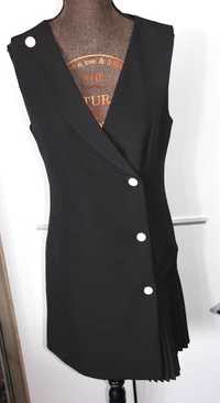 sukienka dwurzędowa plisowana s 36 lavard czarna xs 34 kamizelka