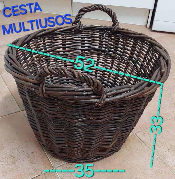 CESTA EM VERGA , GRANDE , MULTIUSOS.Casa,Sala,Lareira,Garagem,Vindima.