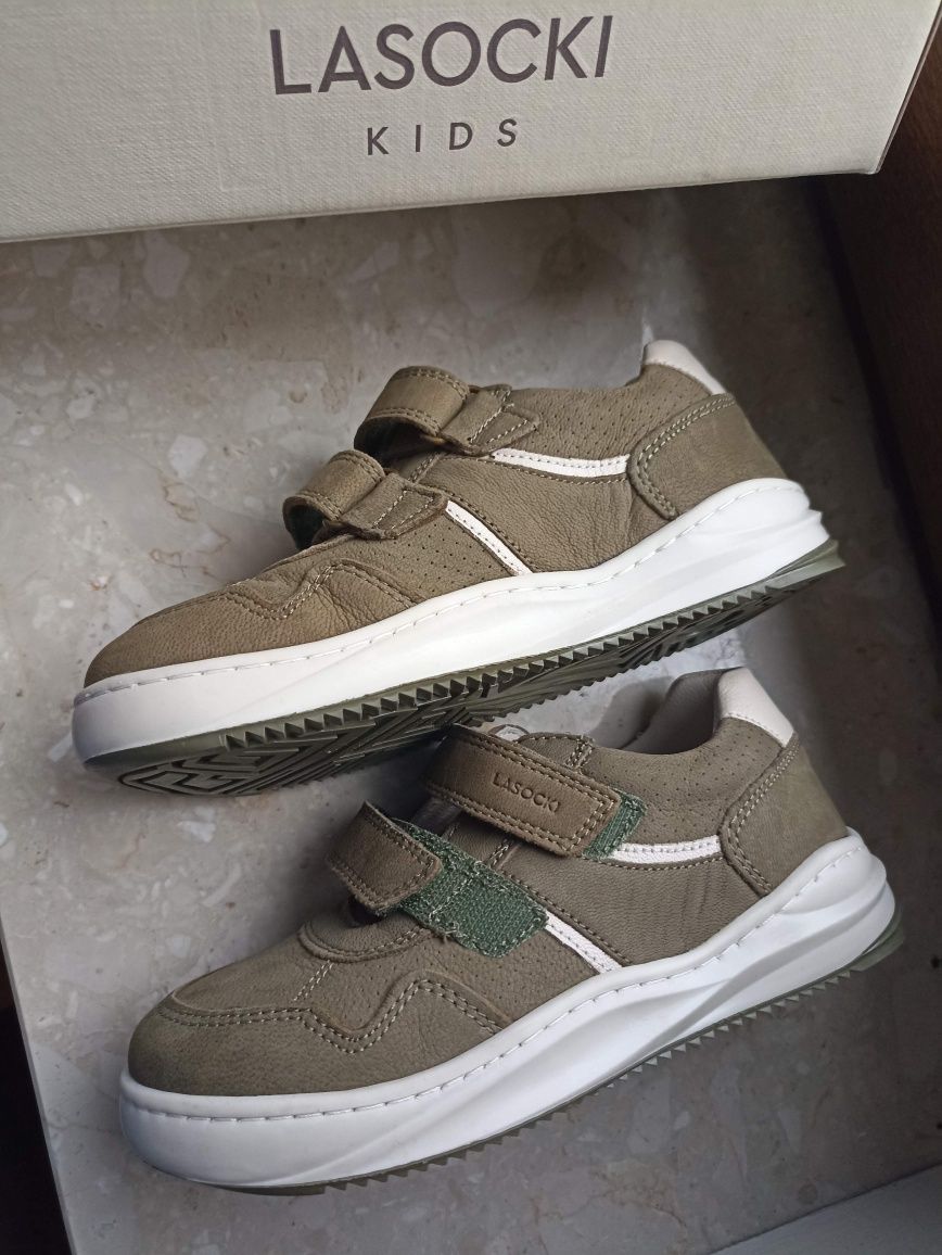Nowe buty skórzane Lasocki trzewiki 30 khaki lekkie rzepy