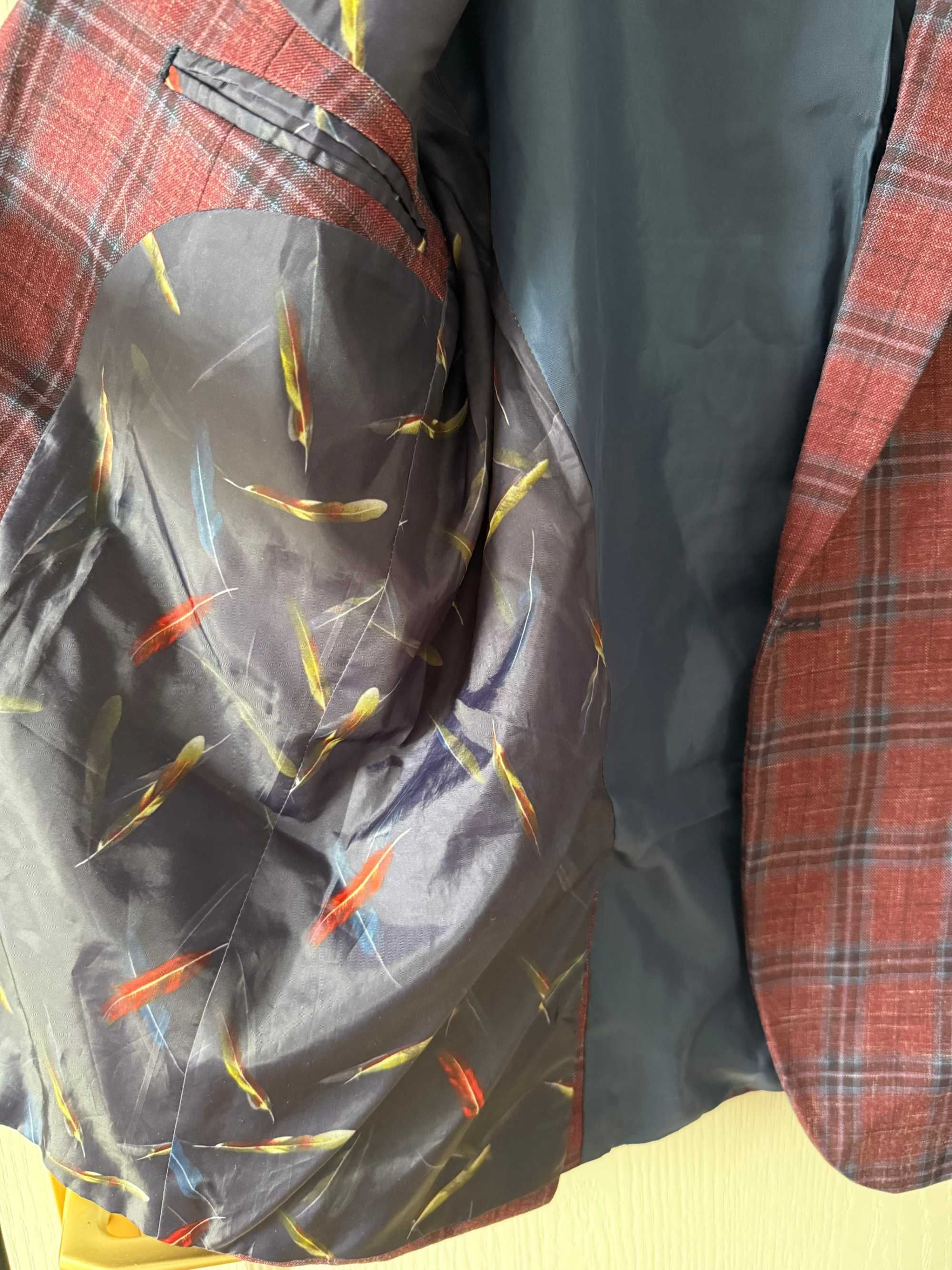 Marynarka slim fit męska bordowa w kratę 182/52 Joyvi