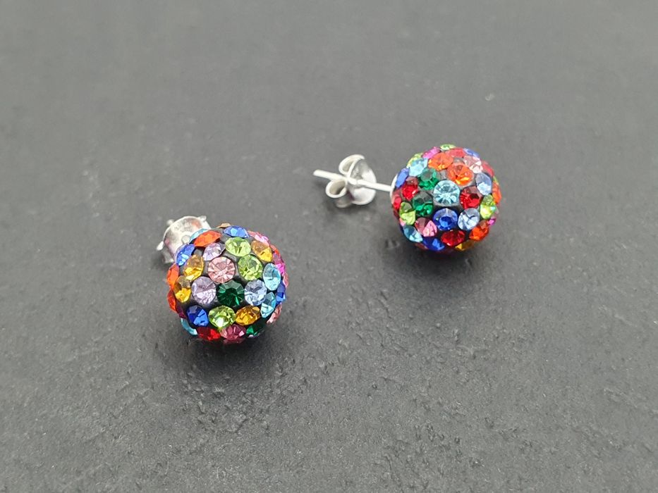 Kolczyki srebrne pr.925 kulki kule Swarovskiego 6mm kolorowe cyrkonie