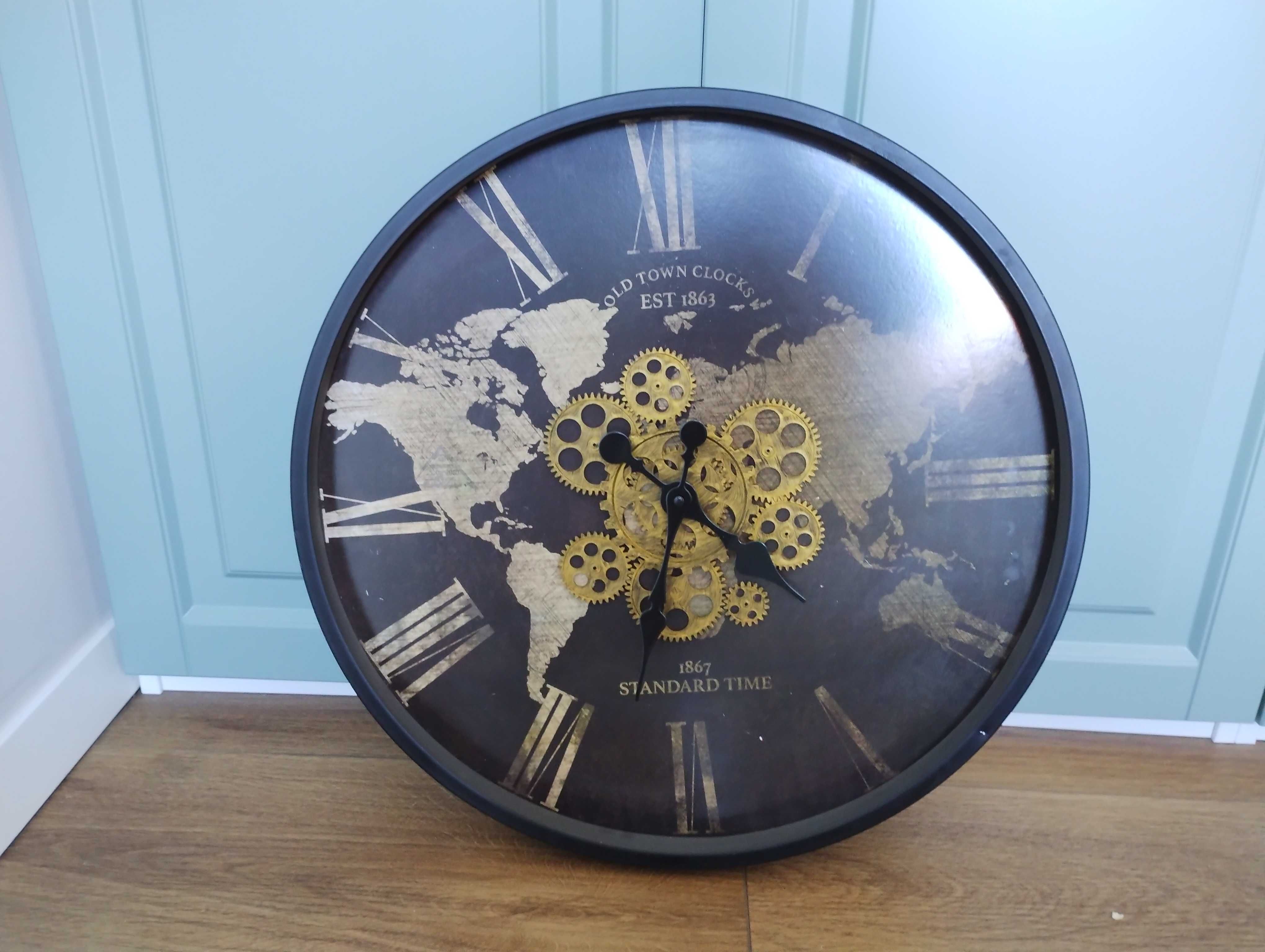 Bardzo duży zegar 55 cm mapa świata loft