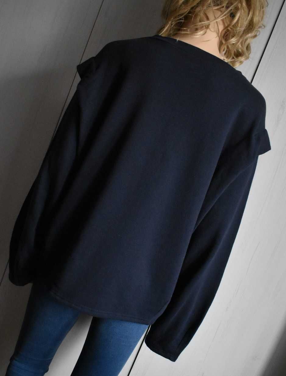 Bluza 4XL 5XL 48 bawełniana bufki prosta granatowa bawełna damska