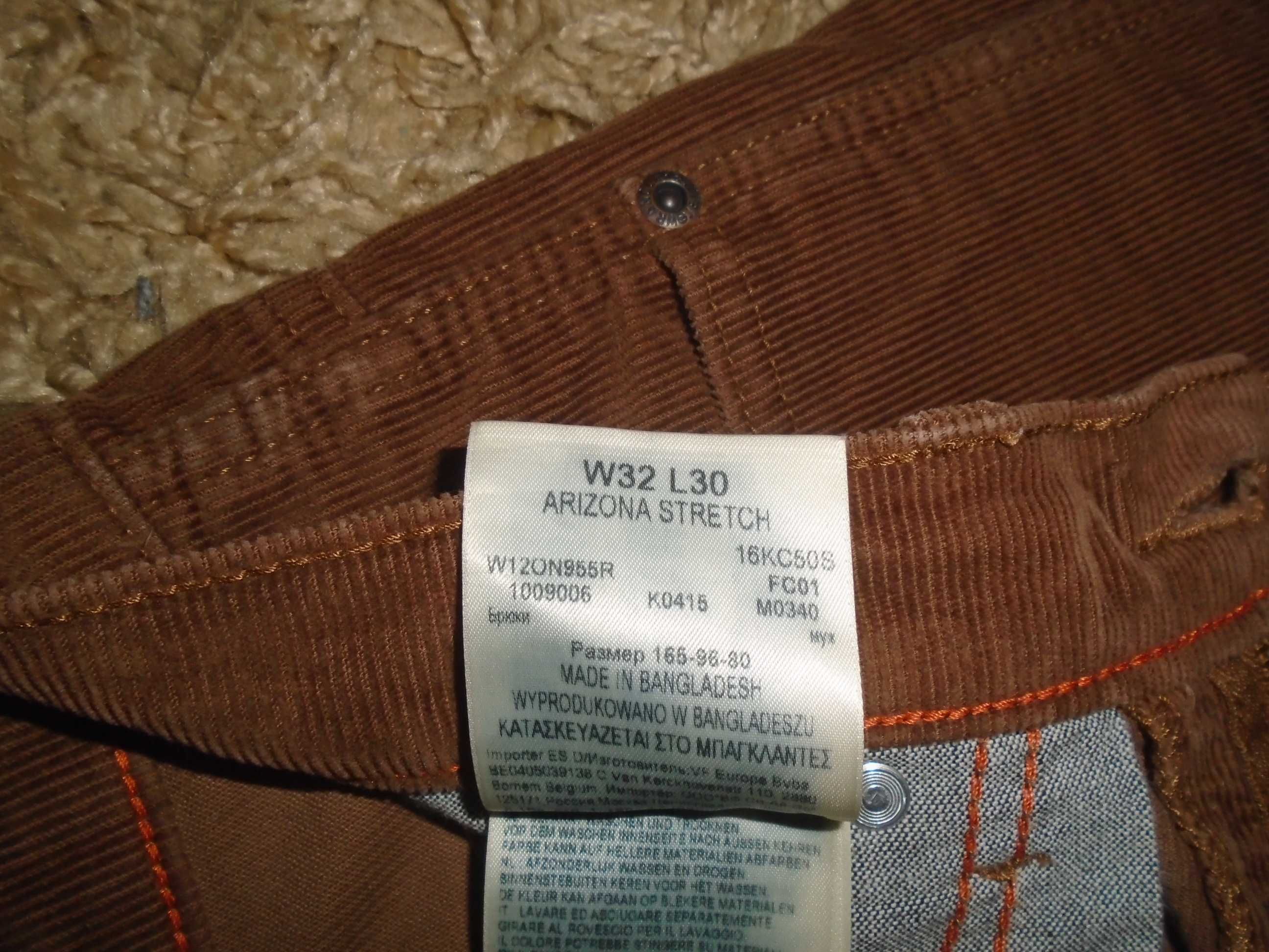 Джинсы вельвет Wrangler Arizona stretch USA W32 L30