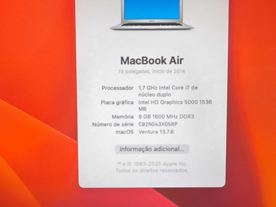 Apple Macbook AIR 13 i7 ssd 128GB 8GB